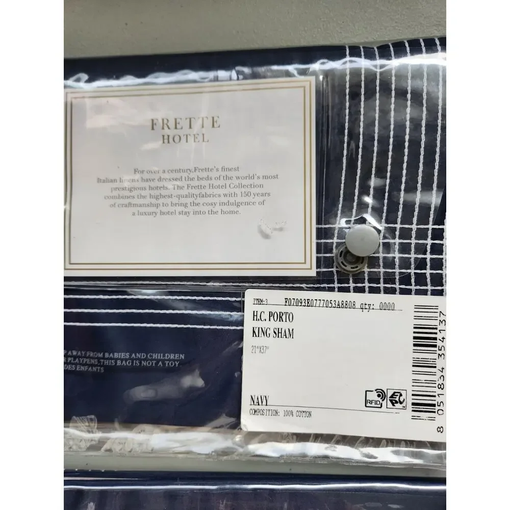 New Frette 2 Pc Set Porto Cotton King Shams Navy Sham Embroidery #02